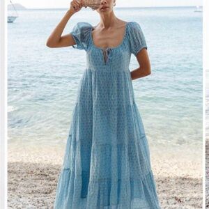 Daughters of India Light Blue Floral Maxi Dress